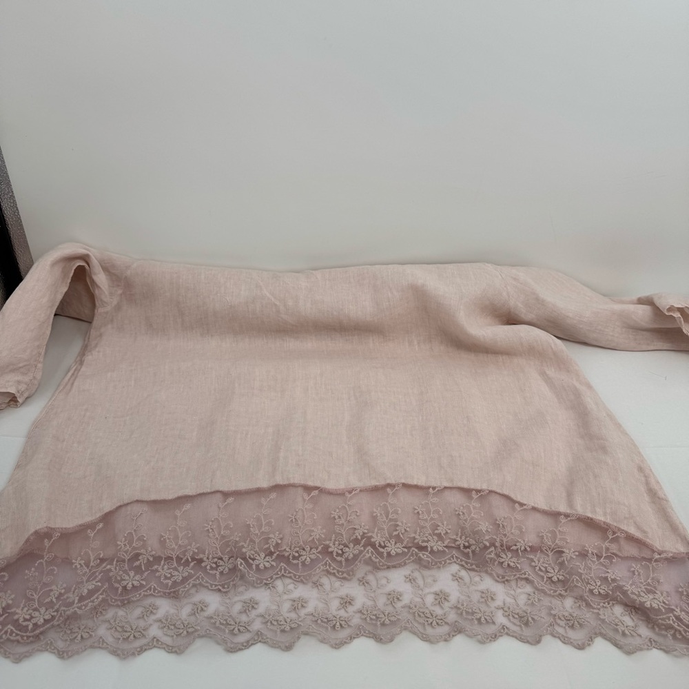Stella Martini Women’s Size 1X Blush Pink Linen Tunic Top Lace Hem Scoop Neck - Picture 6 of 9